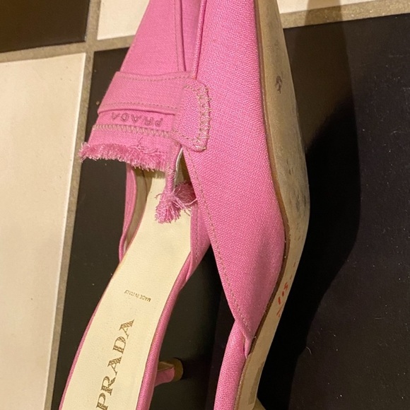 Prada pink kitten heel mule slides fringe detail - Picture 4 of 5